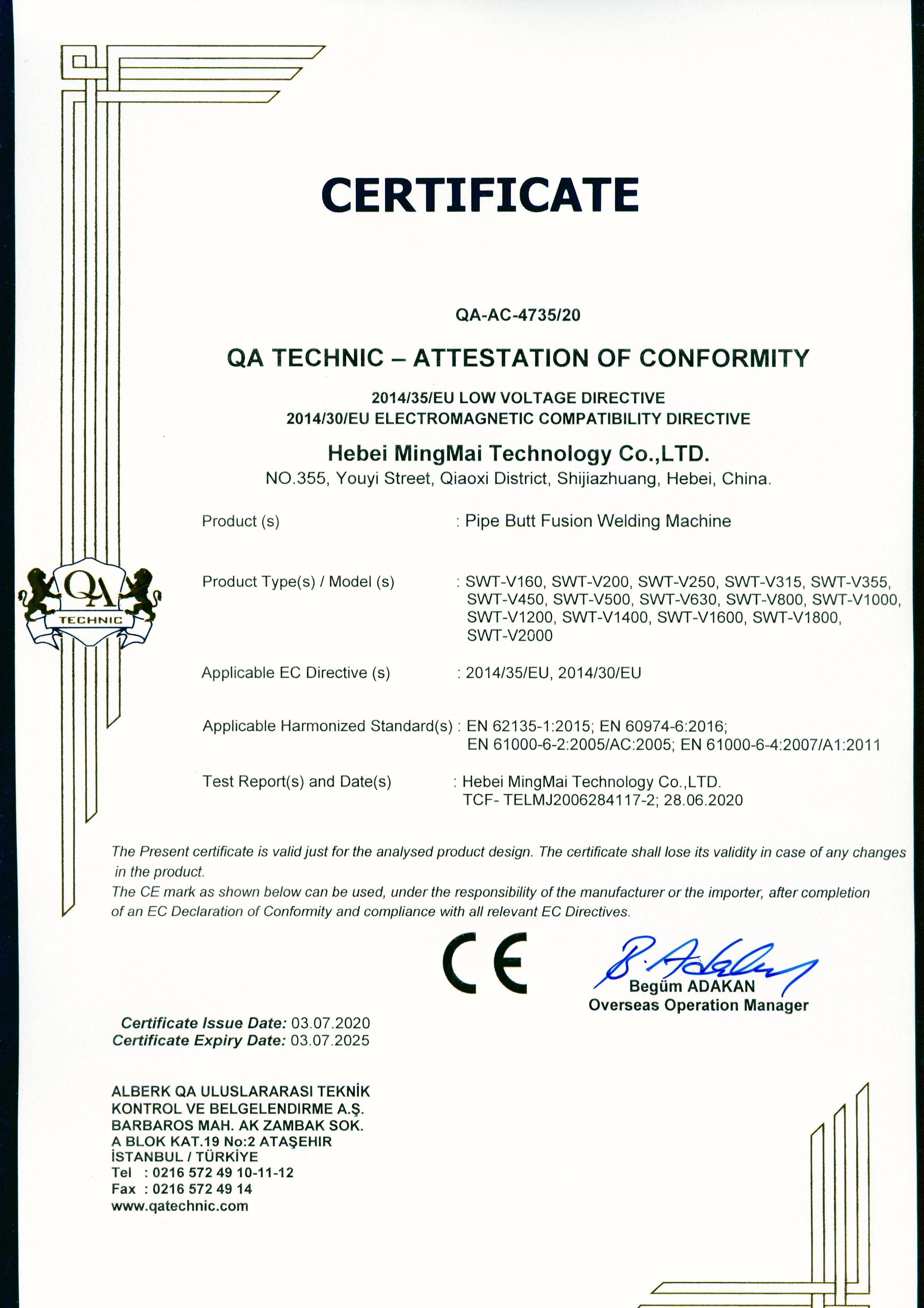 Trung Quốc Hebei Mingmai Technology Co.,Ltd Chứng chỉ