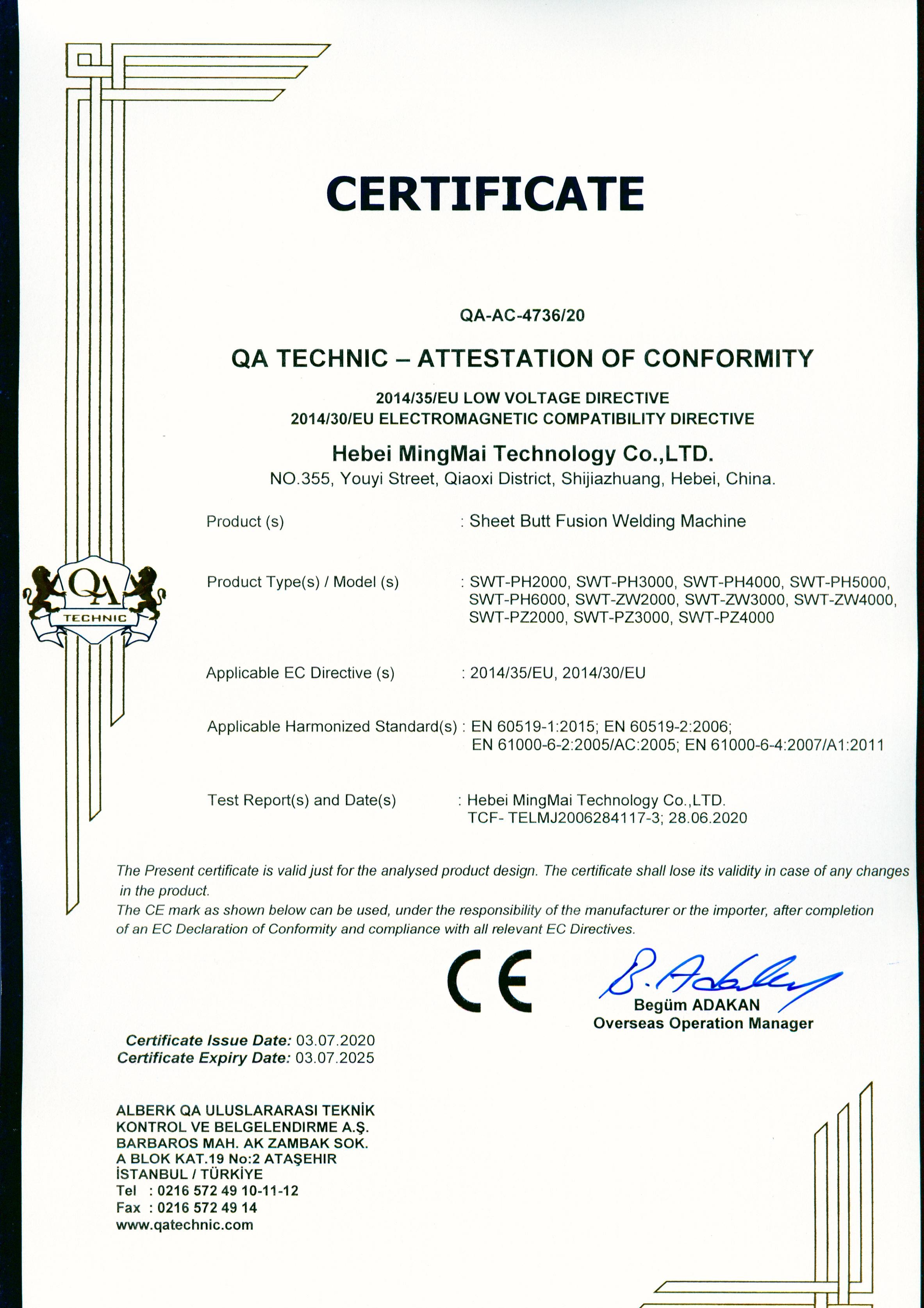 Trung Quốc Hebei Mingmai Technology Co.,Ltd Chứng chỉ