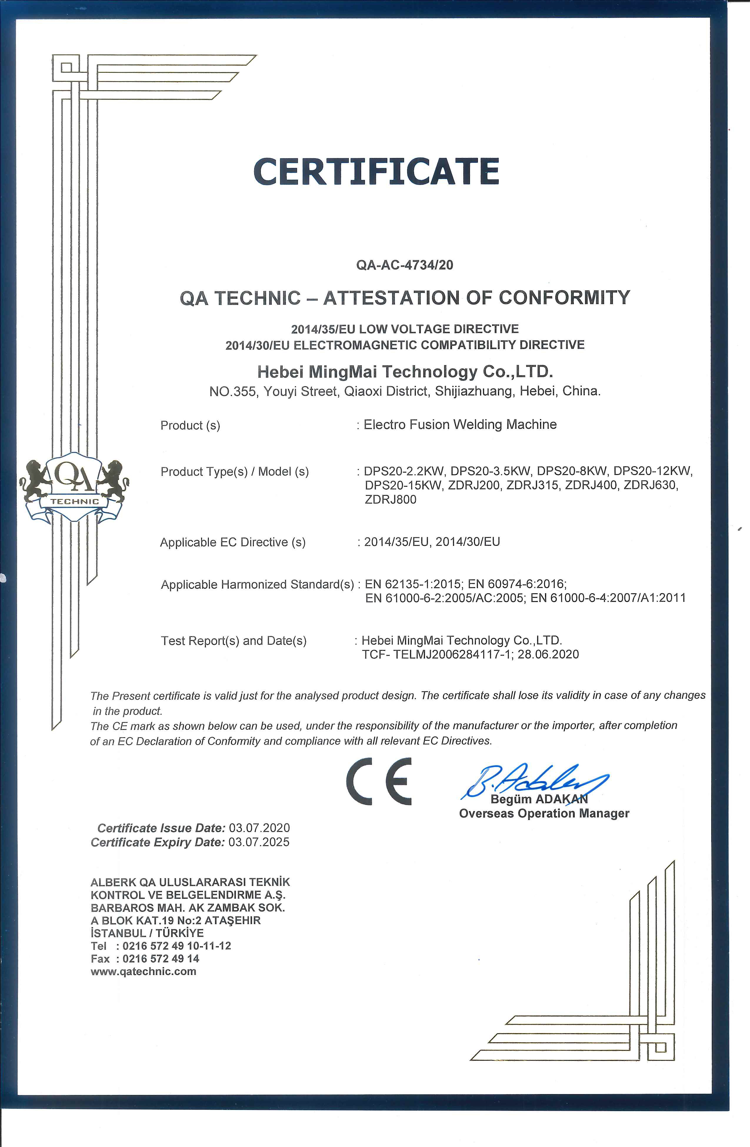 Trung Quốc Hebei Mingmai Technology Co.,Ltd Chứng chỉ